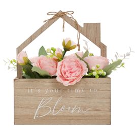 Country Living "Its Your Time To Bloom" Wooden House Planter With Faux Flowers