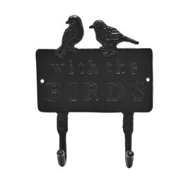 Country Living Cast Iron Wall Plaque with 2 Hooks -With The Birds