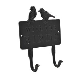 Country Living Cast Iron Wall Plaque with 2 Hooks -With The Birds