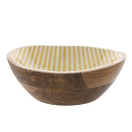 Country Living Mango Wood Bowl 19.5cms - Yellow Stripe