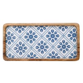 Country Living Mango Wood Serving Tray 30cms - Blue Flowers