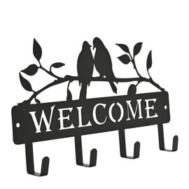 Country Living Metal Garden Plaque with Hooks & 2 Birds  - "Welcome"