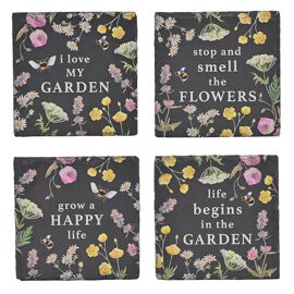 Country Living Set Of 4 Square Slate Coasters - Garden