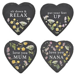 Country Living Set Of 4 Heart Slate Coasters - Flowers