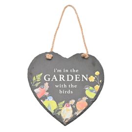 Country Living Heart Slate Hanging Plaque "In The Garden With The Birds"
