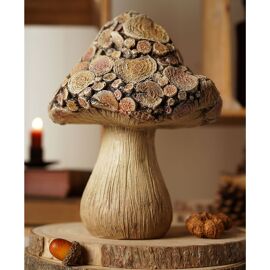 Country Living Wood Effect Mushroom with Log - 20cms