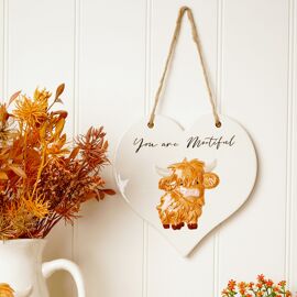 Country Living Highland Cow Heart Shaped Plaque "You are Mootiful"