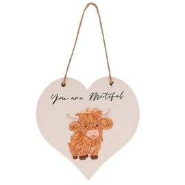 Country Living Highland Cow Heart Shaped Plaque "You are Mootiful"