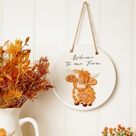 Country Living Highland Cow Round Plaque "Welcome to our Farm"