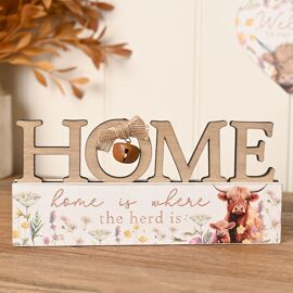 Country Living Highland Cow Mantle Plaque "Home is where the Herd is"