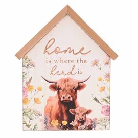 Country Living Highland Cow House Shaped Plaque "Home is where the Herd is"