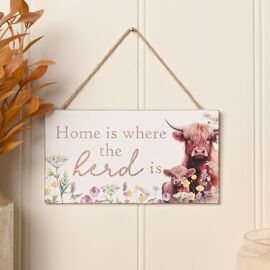 **MULTI 6** Country Living Highland Cow Hanging Plaque 16cm "Home is where the Herd is"