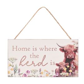 **MULTI 6** Country Living Highland Cow Hanging Plaque 16cm "Home is where the Herd is"
