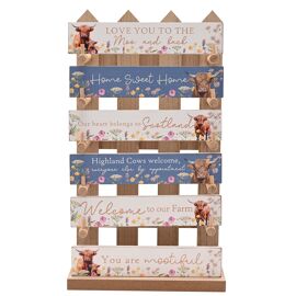 Country Living Set of 36 Highland Cow Plaques and Display Stand - 6 Designs