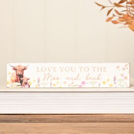 **MULTI 6** Country Living Highland Cow Mantle Plaque 20cm "Love You to the Moo and Back"