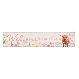 **MULTI 6** Country Living Highland Cow Mantle Plaque 20cm "Welcome to our Farm"