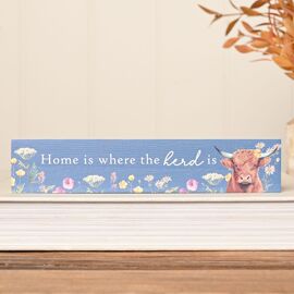 **MULTI 6** Country Living Highland Cow Mantle Plaque 20cm "Home is where the Herd is"