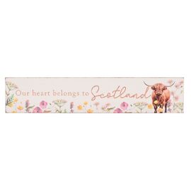 **MULTI 6** Country Living Highland Cow Mantle Plaque 20cm "Our Heart belongs to Scotland"