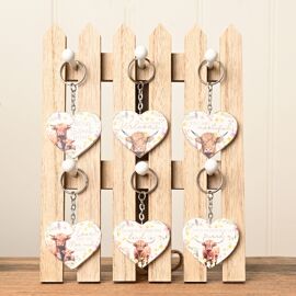 Country Living Highland Cow Set of 36 Keyrings with Display Stand - 6 Designs