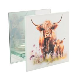 Country Living Highland Cow Glass Tealight Holder