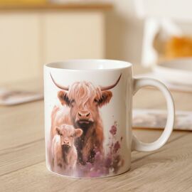Country Living Highland Cow and Calf Mug in Lidded Gift Box