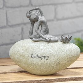 Country Living Frog on Stone ''Be Happy''