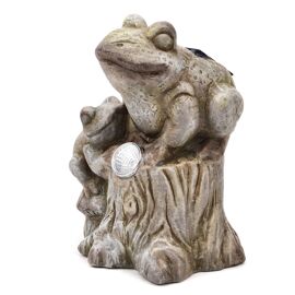Terracotta Frogs on Branch Ornament with Solar Light Eyes