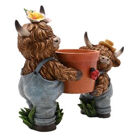 Country Living Big & Little Highland Cows With Plant Pot