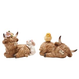 **ASTD MULTI 2** Country Living Highland Cows With Spring Bunny & Chick