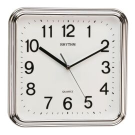 Rhythm Plastic Wall Clock Square with 3D Numerals Silver