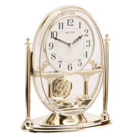 Rhythm Mantel Clock with Pendulum & Acrylic Decoration Gold