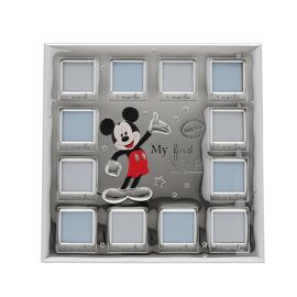 Disney Mickey Mouse 12 Month Multi Aperture Real 999 Silver Plate Frame With White Wooden Back