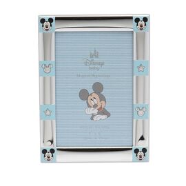 Disney 4" x 6" Mickey Mouse Border Silver 999 Plated Frame With White Wooden Back