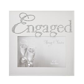 A & F Mirror Glass Photo Frame Crystal Words "Engaged"