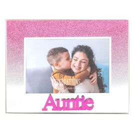 **MULTI 8** Pink Glitter / Acrylic Frame 5" x 3.5" - Auntie