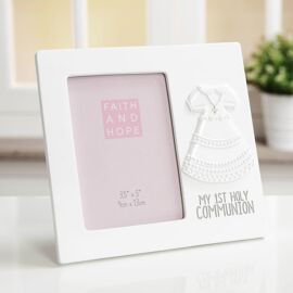 Faith & Hope White Resin Communion Dress Frame 3.5" x 5"