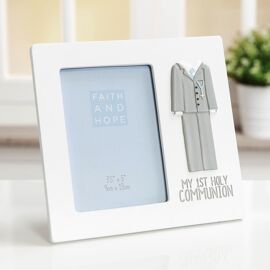 Faith & Hope White Resin Communion Suit Frame 3.5" x 5"