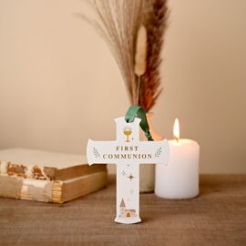 **MULTI 3** Faith & Hope Hanging Cross Plaque - First Communion