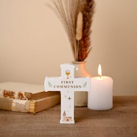 Faith & Hope Mantel Cross Plaque - First Communion