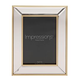 Impressions Mirror Photo Frame Gold Border Corner Bevel 5" x 7"