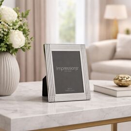 Impressions Border Stripe Metal Plated Silver Photo Frame 5" x 7"