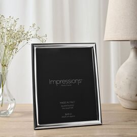 Impressions 999 Silver Narrow Smooth Photo Frame 8" x 10"  Wood Back Made In Italy