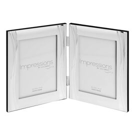 Satin Silverplated Double Frame - Shiny Wave Design 4" x 6"