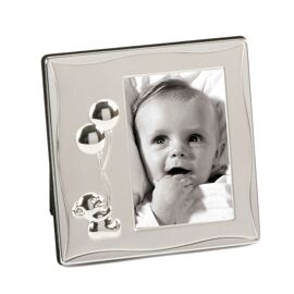Silverplated Satin Baby Frame - Teddy holding Balloons 4"x6"