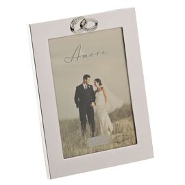 Amore Silver Plated Frame with Crystal Rings/Plain 5" x 7"