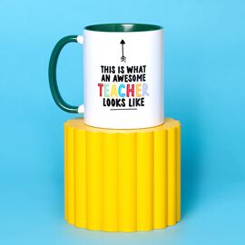 Hullabaloo Mug Green Inside 11oz "Awesome Teacher"