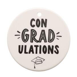 Hullabaloo Graduation Ceramic Round Ornament with Grey Ribbon - Con"grad"ulations