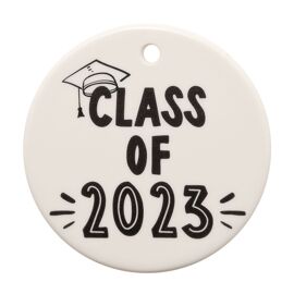 Hullabaloo Graduation Ceramic Round Ornament with Grey Ribbon - Class Of 2023