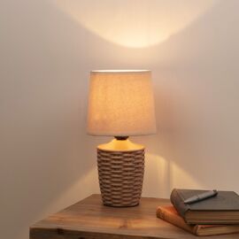 Basket Weave Table Lamp with Beige Linen Shade