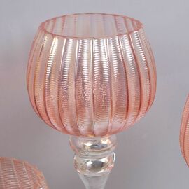 Set of 3 Pink Glass Goblet Style Candle Holders